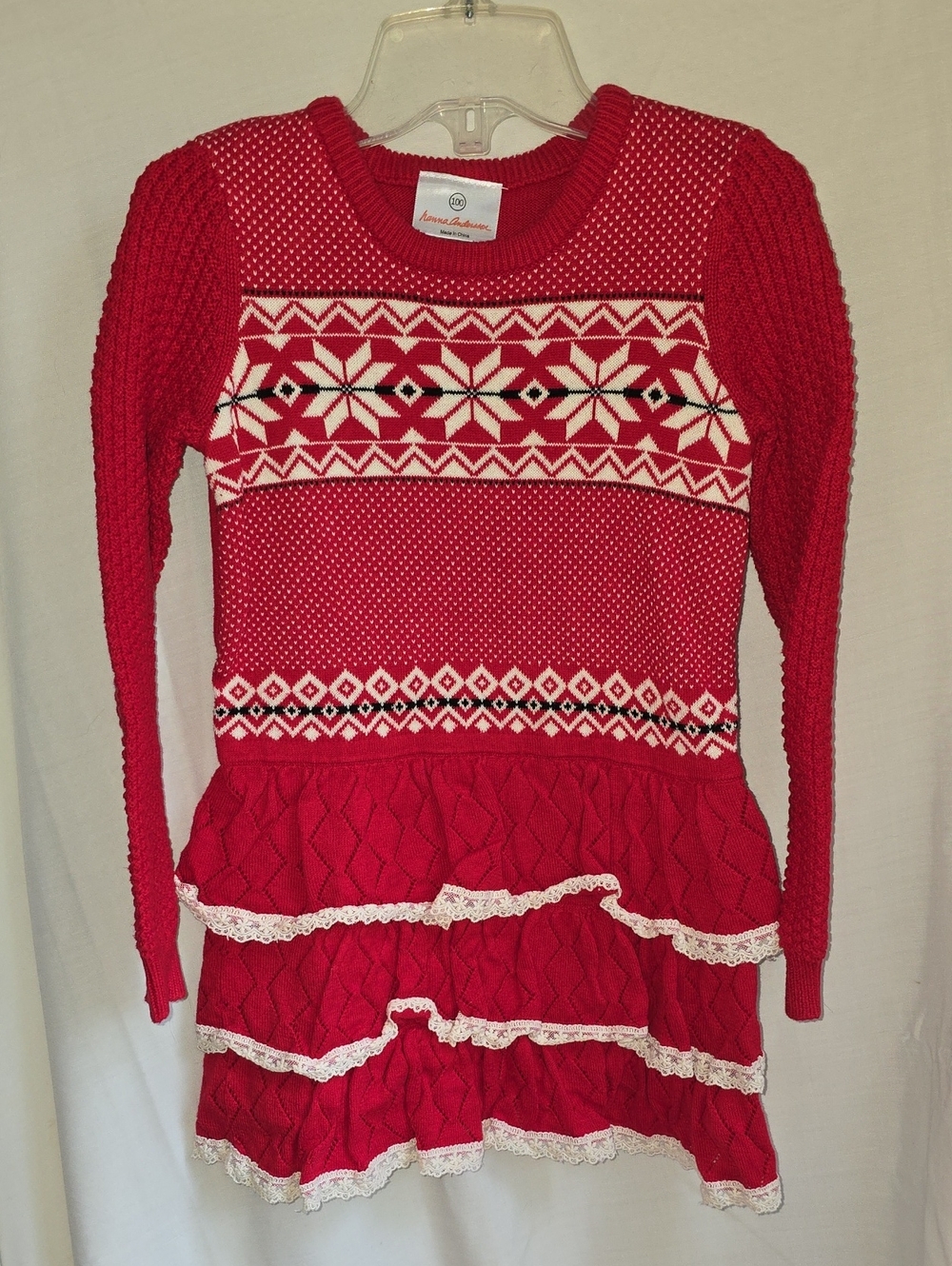 Hanna Andersson Red Fair Isle Knit Dress with White Trim